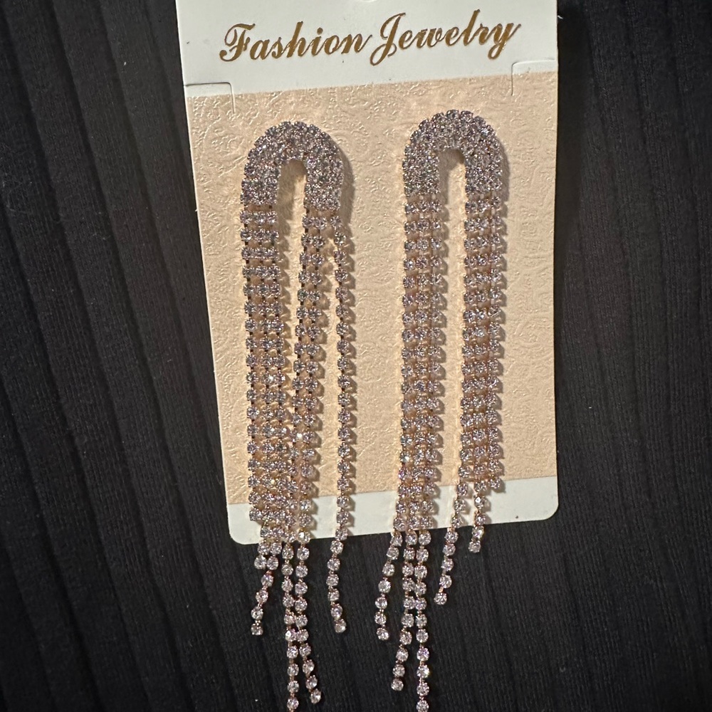 New Gold Studded Tassel Drop Earrings